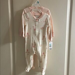 Carter's Cream and Pink Floral Footie and one pink and cream pinstripe. Set of 2